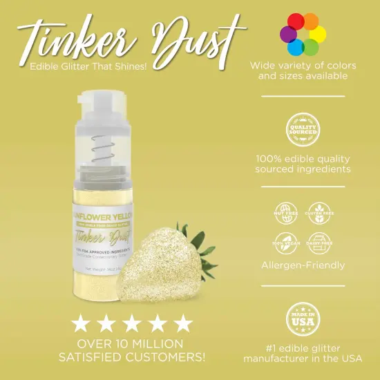 Bakell - Sunflower Yellow Tinker Dust Edible Glitter (25g, 1x Spray Pump) for Food, Desserts, and Beverages! {3}