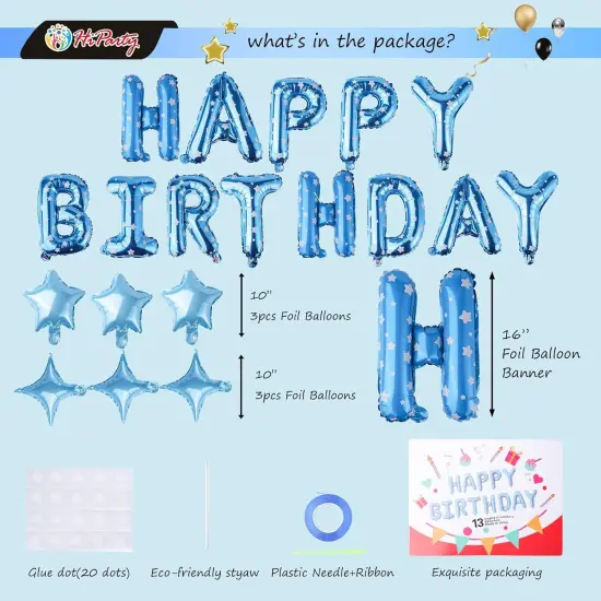 Birthday Banner, 3D Mylar Foil Happy Birthday Balloons, 24pcs Birthday Party Decorations with 6pcs Star Balloons {4}
