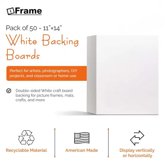 iFrame Pre-Cut White Backing Boards for Pictures, Prints, Frames, Arts | Acid Free White Craft Cardboard Sheets | Backing Boards Only (Pack of 50) {2}