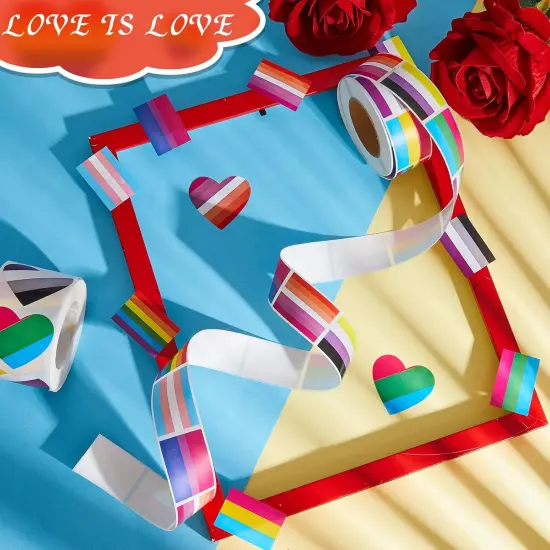 1000 Pcs LGBTQ Pride Heart Sticker Lesbian Gay Bisexual LGBT Rainbow Flag Sticker Gay Pride Car Decal Paper Decal for Parade(Adorable Style,2 Roll/ 1000 Pcs) {4}