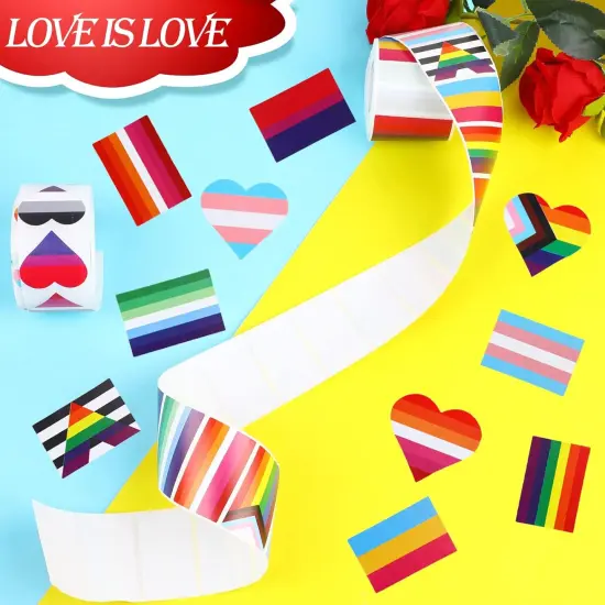 2 Roll 1000pcs Rainbow Pride Stickers,LGBTQ Pride Heart Flag Sticker Lesbian Gay Bisexual Progress Sticker for Pride Month Parade Event {3}