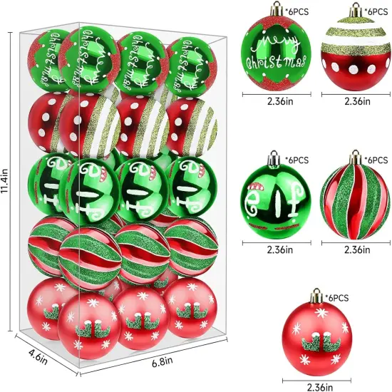30ct Christmas Balls Ornaments- 2.36&rsquo;&rsquo; Shatterproof Balls Ornaments for Xmas Tree Decorations, Hanging Balls Red and Green Christmas Ball Ornaments Set for Holiday Party Decoration (3) {4}