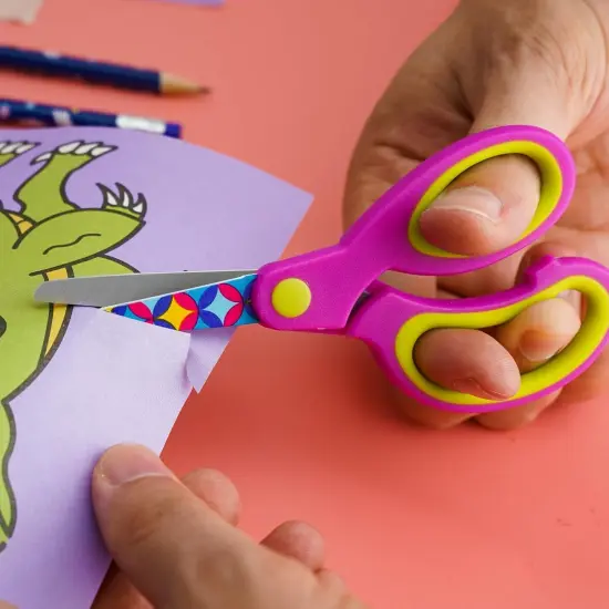 Scissors 3 Pack Children's Scissors with Comfort Handles 5" Safety Blunt Tip Scissors Floral Print Blades and Soft Grip Cute Scissors,School, DIY, Home, Classroom Use Crafting Cutting Paper {3}