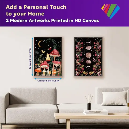 2-Piece Diamond Painting Kits for Adults and Kids，5D DIY Full Drill Round Art Gems Mushroom Forest Diamond Art Perfect for Home Wall Deco Diamond Decor 12"x16" {2}