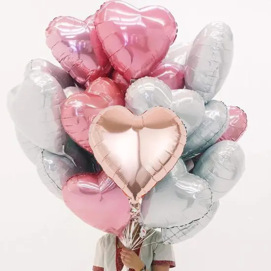 Pink White Heart Balloons, 18 Inch White Rose gold Heart Shape Balloon, 12PCS Pink and Rose Gold Helium Mylar Heart Balloon for Birthday Baby Shower Engagement Wedding Valentine Party Decoration {5}