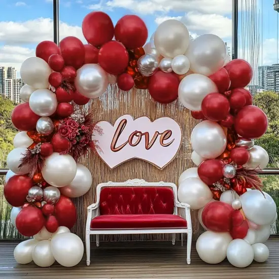Red White Balloon Garland Arch - Pearl White Balloon Kit {1}