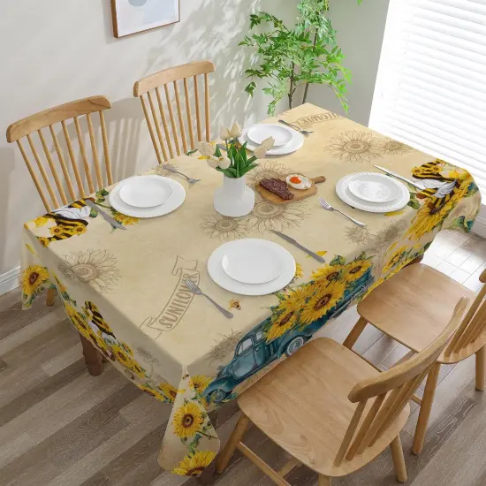 Sunflower Tablecloth 60x104 Inch Rectangle, Yellow Sunflower Decor for Home, Spring and Summer Table Cloth Rectangle Water Resistant for Table, Party Decorations {4}