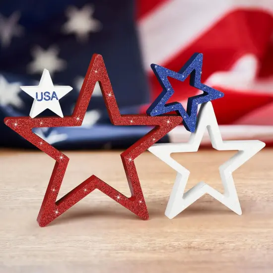 4th of July Decorations Stars Set of 4, Red White Blue Decor {4}