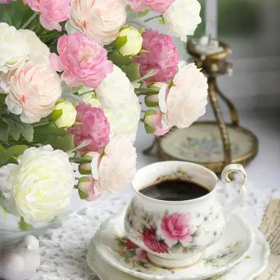 6 Pcs Summer Tabletop Floral Arrangements Artificial Flowers Silk Peony Rose Single Stem Peony Artificial Flowers Pink Faux Peony Bouquet Floral Arrangement {3}