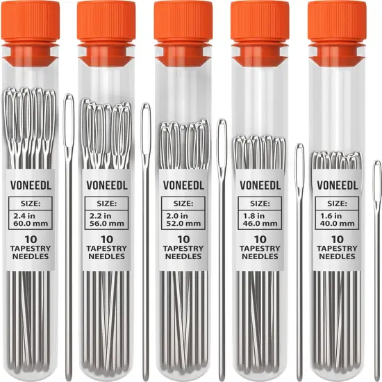 Large Eye Blunt Tapestry Needles (Pack of 50) - 5 Sizes with 5 Storage Tubes - Perfect for Darning, Embroidery, Cross-Stitching, Needlepoint, Crafting, Knitting, Weaving, and DIY {1}