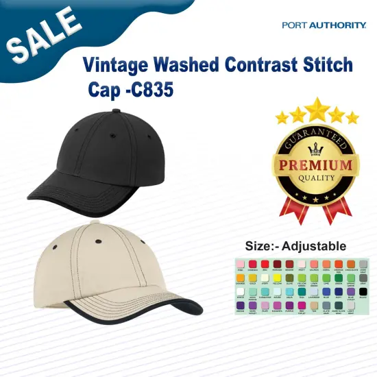 Port Authority&reg; Vintage Washed Contrast Stitch Cap Charcoal/ Black {3}