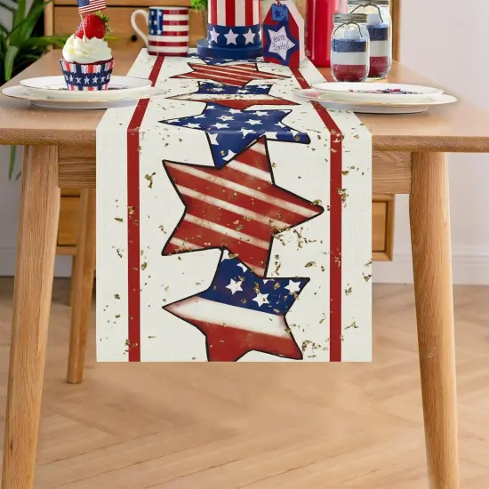 4th of July Table Runner America Flag Stars Stripe Patriotic Table Runners Memorial Day Independence Day Vintage Kitchen Dining Home Party Decor Supply 13x72 Inch {2}