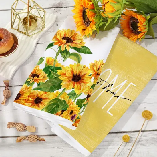 Sunflower Kitchen Towel Home Sweet Home Floral Dish Towel Spring Summer Flower Butterfly Hand Drying Tea Towel for Seasonal Cooking Baking Cleaning, 18 x 28 Inch, 2 Packs {4}