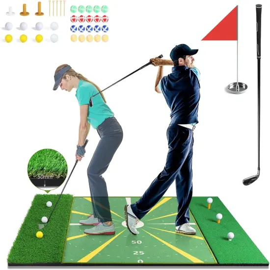 5x4ft Golf Hitting Mat & Floating Golf Green (1.5x1.2m) - Premium Practice Turf for Indoor/Outdoor, Pool, Backyard with 7-Iron Club, Balls, Tees - Perfect Gift for Men/Dad/Golf Lovers {1}