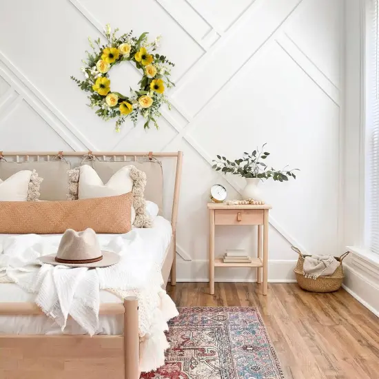 Summer Wreaths for Front Door 18 Inch Artificial Flower Decoration Wreath with Yellow Roses Poppies Wreaths for Farmhouse Outside All Season for Indoor Outdoor Home Wall Holiday Decor {5}