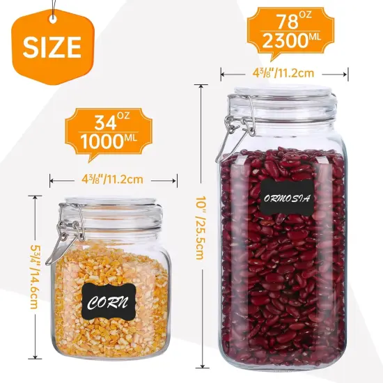 Mason Jars, 3 Pcs 78oz 2300ml Glass Food Storage Containers with Airtight Lids, Flour Sugar Storage Containers Sets for the Kitchen, With Metal Food Tongs & Measuring Cups & Sorting Labels {2}