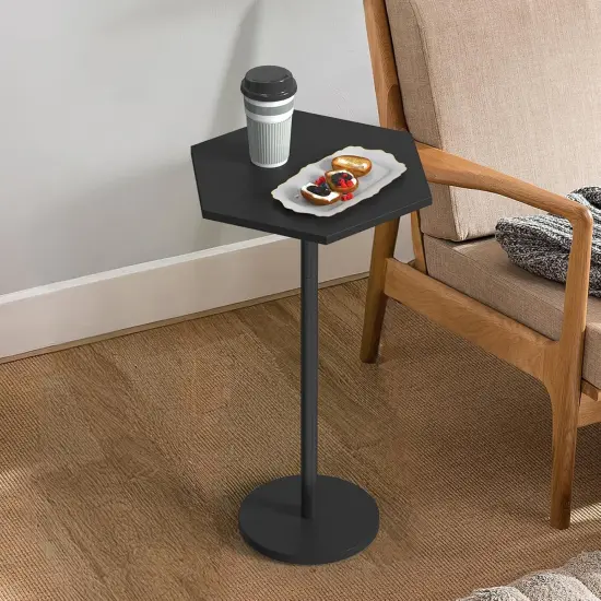 Modern Hexagon Pedestal Table Set of 2 - Black Drink Tables for Small Spaces, 24.4in/62cm Tall, Multi-Functional End Tables for Living Room, Bedroom, Patio (Easy Assembly) {6}