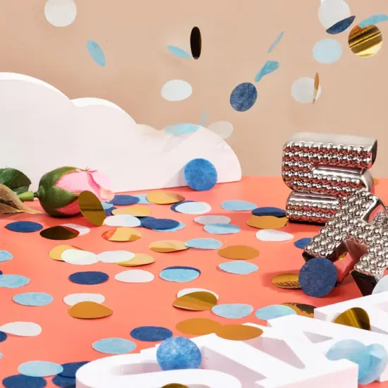 Gold and Blue Tissue Paper Confetti Dots Table Decoration for Birthday Graduation Wedding Toss Retirement Party, 1 inch in Diameter, 100 grams {4}