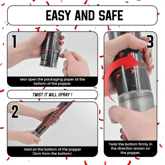 Party Poppers Confetti Cannon 12 Pack Red Confetti Popper Cannons 12Inch Paper Confetti Shooters Red Confetti Party Cannons Bulk for Wedding Birthday Graduation Baby Shower Party Celebrations {3}