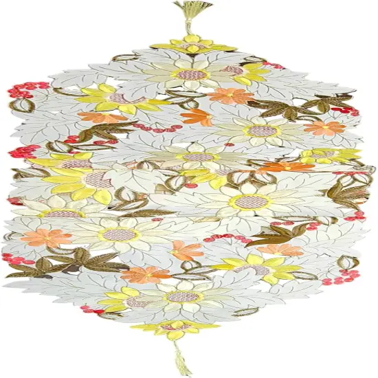 Embroidered Table Runner 72 inches Long, Summer Decorative Cutwork Sunflower Floral Dresser Scarf Runner for Holiday Home Kitchen Dining Tabletop Decoration (15"&times;72") {5}