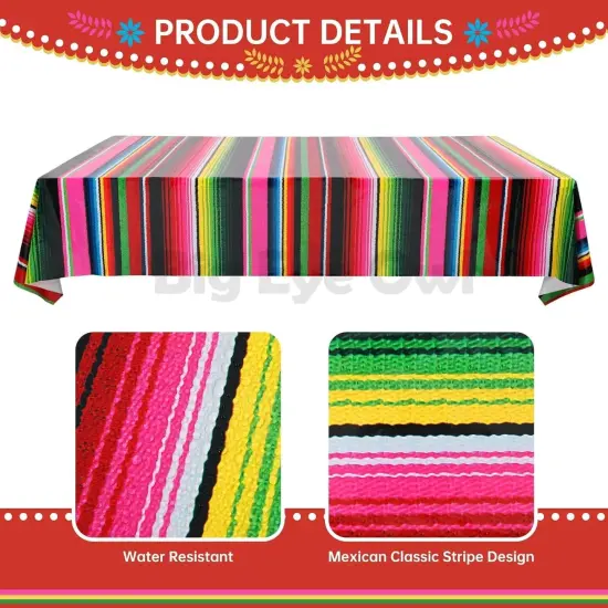 3 Pcs Mexican Fiesta Tablecover Birthday Party Decorations Plastic Tablecloth Mexico Disposable Table Cover Cinco De Mayo Themed Party Supplies Rectangle {4}