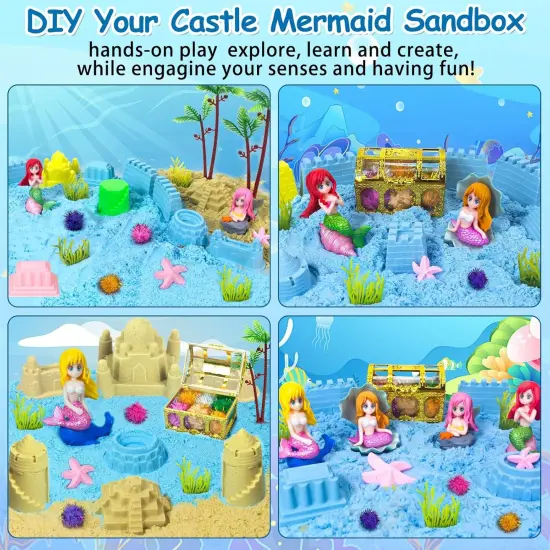 Summer Mermaid Sensory Bin Sandbox Toys for Toddlers Girls Kids- Mermaid Toys for Kids Play Sand Kit Sensory Sand Bin Toys with 2.2 lbs Sand & Castle Mold,Great Christmas Birthday Gift for Girl Kids {3}