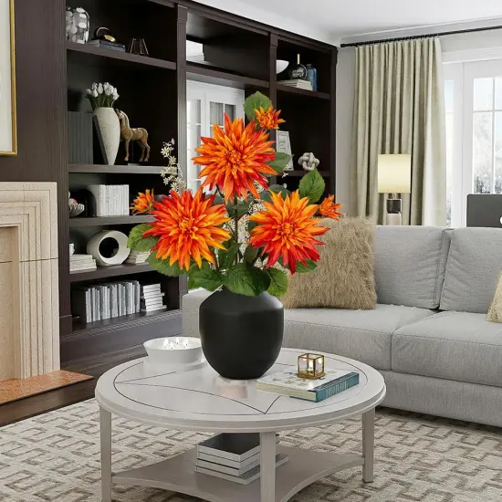 3Pcs Summer Bushes Orange Artificial Dahlia Flowers {3}