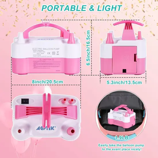 Electric Air Balloon Pump with Built-in Tying Tool, 110V 600W Pink and White Portable Dual Nozzle Inflator/Blower for Party Decoration-with Tying Tool on Handle {4}