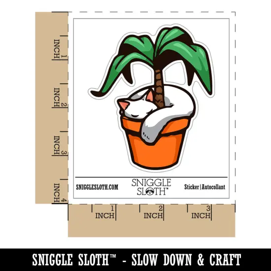 Water Bottle Sticker Set Cat Sleeping In Tree Plant Pot Cute Waterproof Vinyl Stickers Pack Decal, Skateboard, Laptop, Car, Window, Bumper - 5 Pack {1}