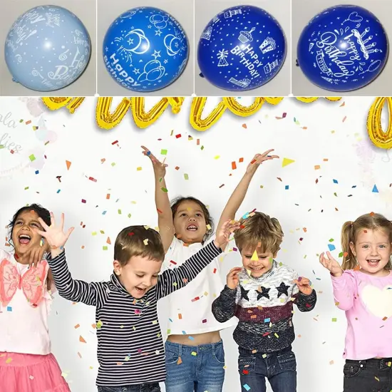 52 Pcs Blue Birthday Balloons with Birthday Party Pattern {2}
