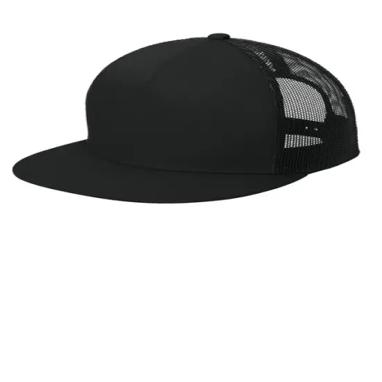 Sport-Tek&reg; YP Classics 5-Panel Classic Trucker Mesh Back Cap Black/ White {3}