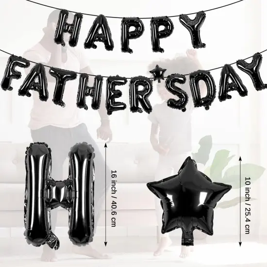 Happy Fathers Day Foil Balloons Banner Black Glitter Father's Day Balloons Fathers Day Decoration Supplies (Black) {2}