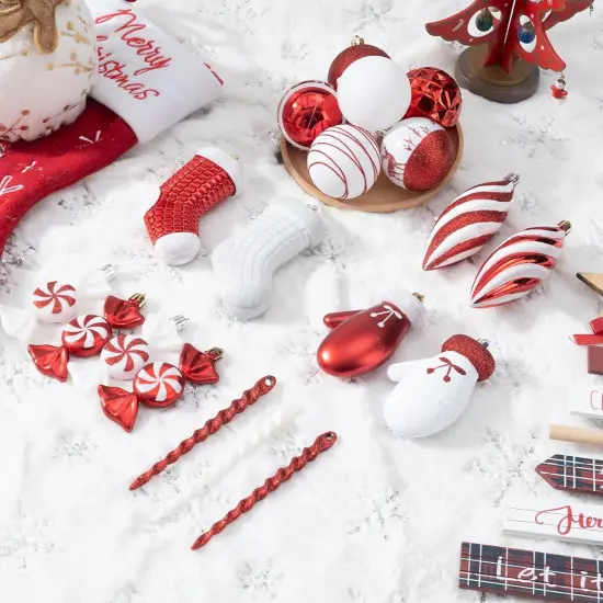 87Pcs Christmas Ball Ornaments Set, Assorted Shatterproof Hanging Tree Decorative for Xmas Tree Holiday Party and Home Decor (Red & White) {5}