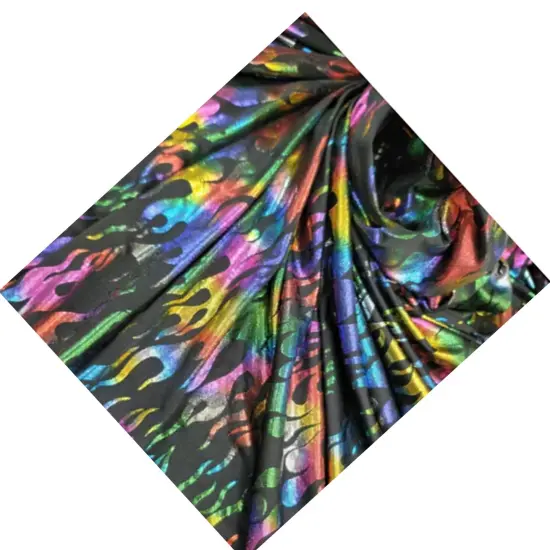 Multicolor Rainbow Flames Stretch Pleather on Black Foil Spandex {4}