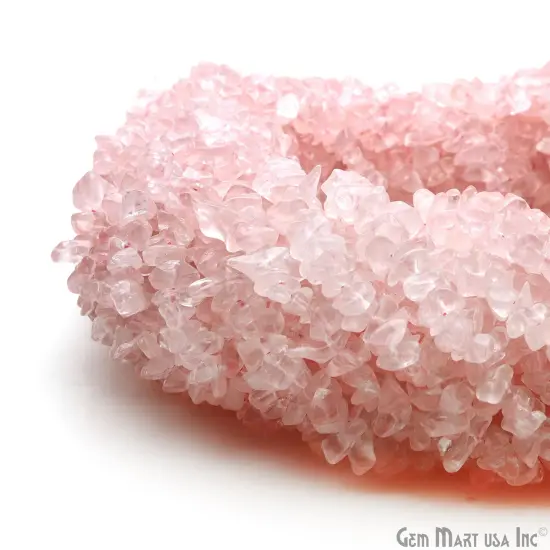 Rose Quartz Chip Beads, 34 Inch, Natural Chip Strands, Drilled Strung Nugget Beads, 3-7mm, Polished, GemmartUSA (CHRQ-70001) {7}