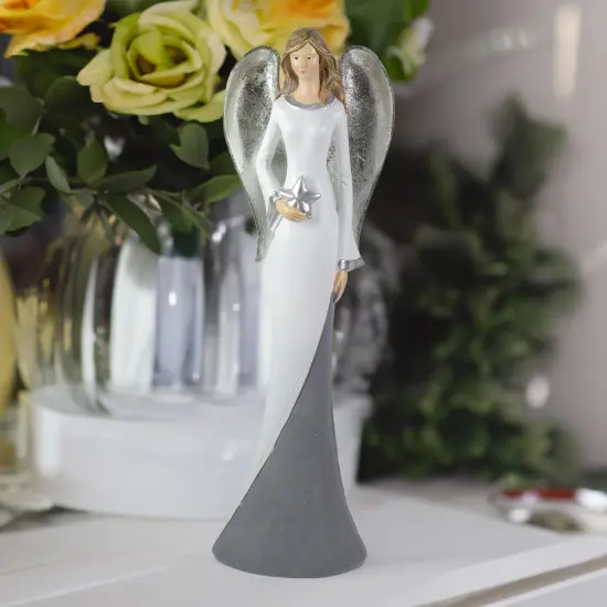 Northlight Winged Angel with Star Figurine - 16.5" - White Gray {7}