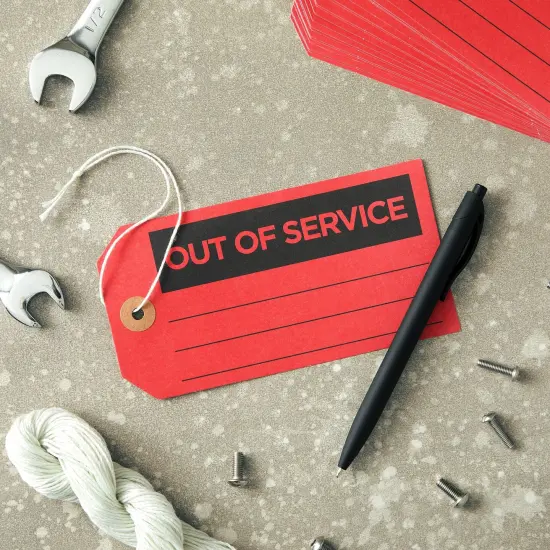 100 Pack Red Out of Service Tags with String, Bulk Set Maintenance Equipment Repair Signs for Small Business Supplies (5.75 x 3 In) {5}