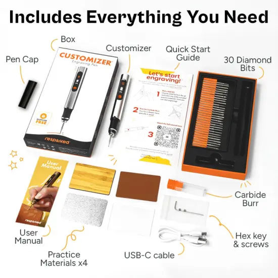 Customizer Engraving Pen by Resparked (Formerly Culiau): Ultimate Cordless Portable Tool for Artists & DIYers - Engrave 50+ Surfaces - Beginner Friendly - Rechargeable - Free 30 Bits & Mastery Guide {3}