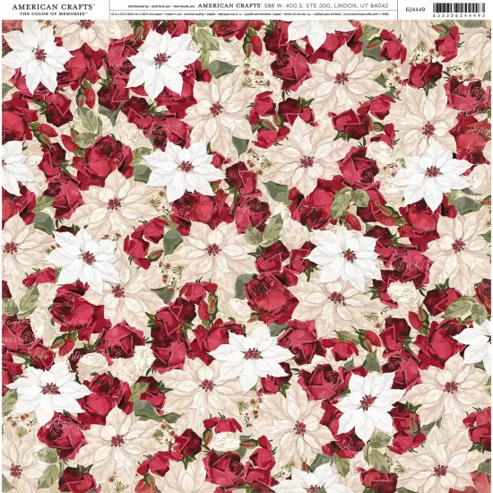American Crafts Patterned Single-Sided Cardstock 12"X12"-Poinsettia {1}