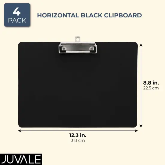4 Pack Black Plastic Clipboards with Low Profile Clip, 12.4 x 8.9 Horizontal Lap Clip Boards, Landscape Layout, Letter Size for Drawing, Sketching, Art Supplies {7}