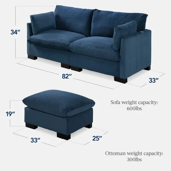Best Choice Products 82in Modular Sectional Pillowtop Sofa w/ Ottoman & Storage Stone Blue {2}