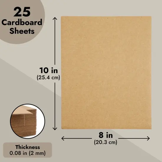 25 Pack Corrugated Cardboard Sheets 8 x 10.2 Inches, 2mm Thick Cardboard for Crafts, Packing, Shipping, Moving, Mailing, DIY Art & Classroom Projects {4}