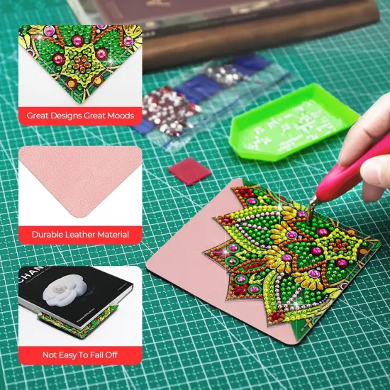 8 PCs Diamond Art Corner Bookmarks Leather Dimond Painting Book Mark Kit for Adults Paint by Dots Bookmarkers Craft DIY Gem Small Dotz Gifts for Women Mandala Flower Pink Lotus {4}