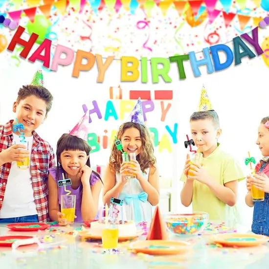 Pre-Strung Felt Happy Birthday Garland with Pompom Balls, Handmade Banner Decorations for Party Decor (Color) {3}