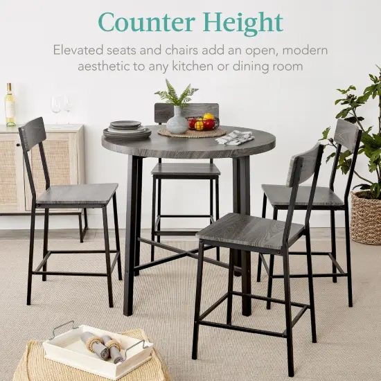 Best Choice Products 5-Piece Modern Round Counter Height Dining Set w/ 4 Chairs, 1.5in Thick Table Black {3}