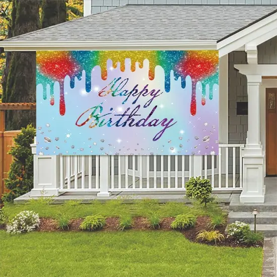 Happy Birthday Banner Backdrop Decorations with 70.8"X43.3", Happy Birthday Dripping Glitter Shinning Diamond Banner Sign Photography Background {5}