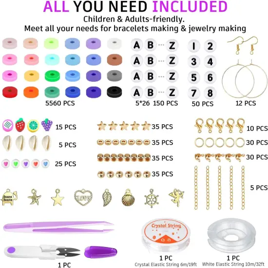 6000 Clay Beads Bracelet Making Kit, 24 Colors Flat Preppy Beads for Friendship Bracelets, Polymer Clay Beads with Charms for Jewelry Making, Crafts Gifts for Girls Ages 6-12 {3}