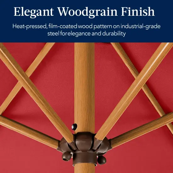 Best Choice Products 10ft Outdoor Woodgrain Pattern Steel Market Patio Umbrella w/ Crank, Tilt Red {3}