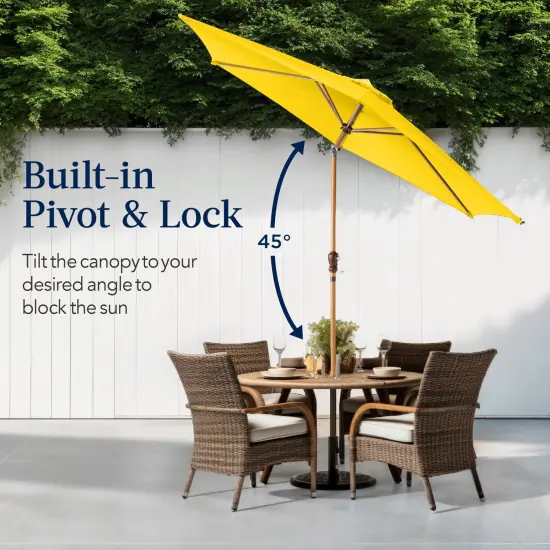 Best Choice Products 10ft Outdoor Woodgrain Pattern Steel Market Patio Umbrella w/ Crank, Tilt Yellow {4}
