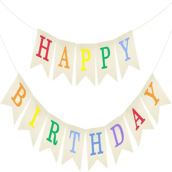 Happy Birthday Banner - NO-DIY Colorful Burlap Happy Birthday Banner Sign Happy Birthdays Party Decoration Happy Birthdays Banners Bunting for Women Men Girl Boy Celebration Party Backdrop {1}